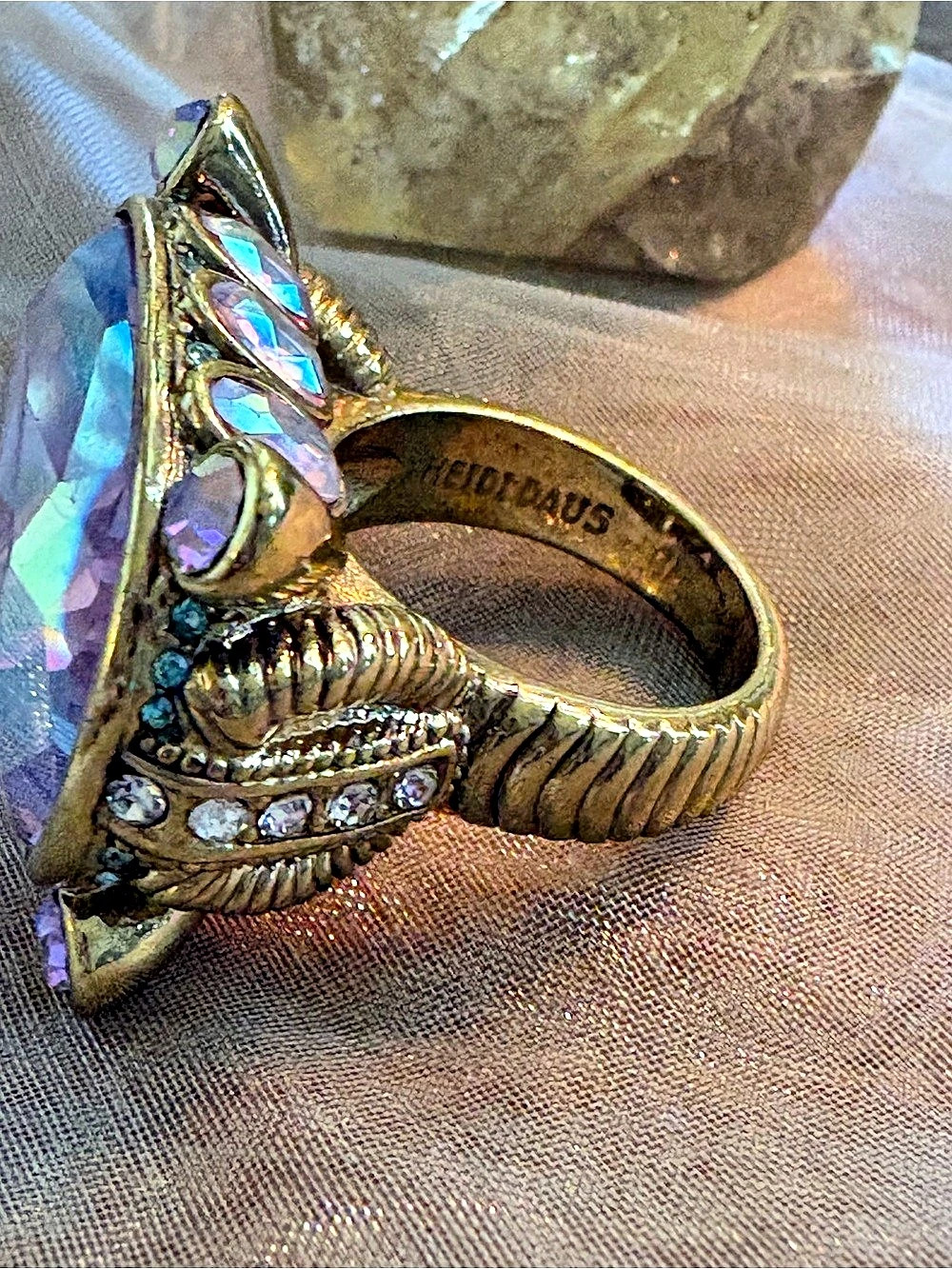 Heidi Daus Gold-Tone Purple Pinks, Aurora Borealis Statement Ring